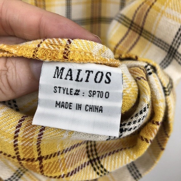 Maltos Men’s Button Up Shirt Size L Plaid Linen Rayon Blend Short Sleeve Yellow - Picture 11 of 12